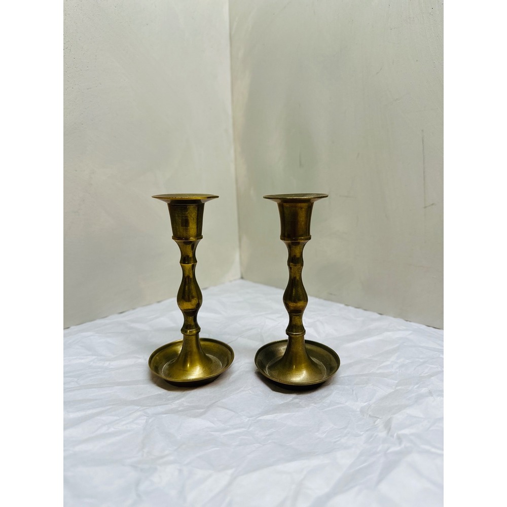 Vintage Solid Brass Taper Candlestick Holders Set of 2 Mid Century Modern Decor